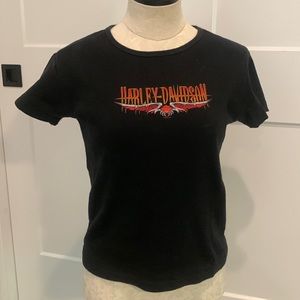 Vintage Black Babydoll Harley-Davidson Tee from Rocky Mountain HD - size Large.